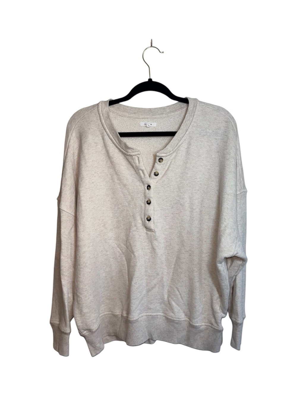Maurices Henley Pullover Sweatshirt Oatmeal Cream Drop Shoulder Large Women’s